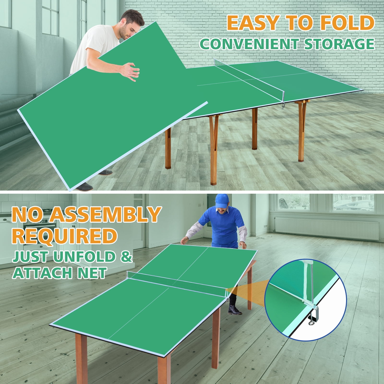 KL KLB Sport 8.5FT Midsize Ping Pong Conversion Top with Net Set, Foldable Table Tennis Table Topper for Pool Table, Indoor