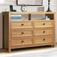 thumbnail image 5 of Dresser for Bedroom with Power Outlet, 47" Wide 6 Drawer Dresser with Extra Thick MDF Panel Frame, Wood Chests of Drawers for Bedroom, Hallway, Entryway, Natural Walnut, 5 of 9