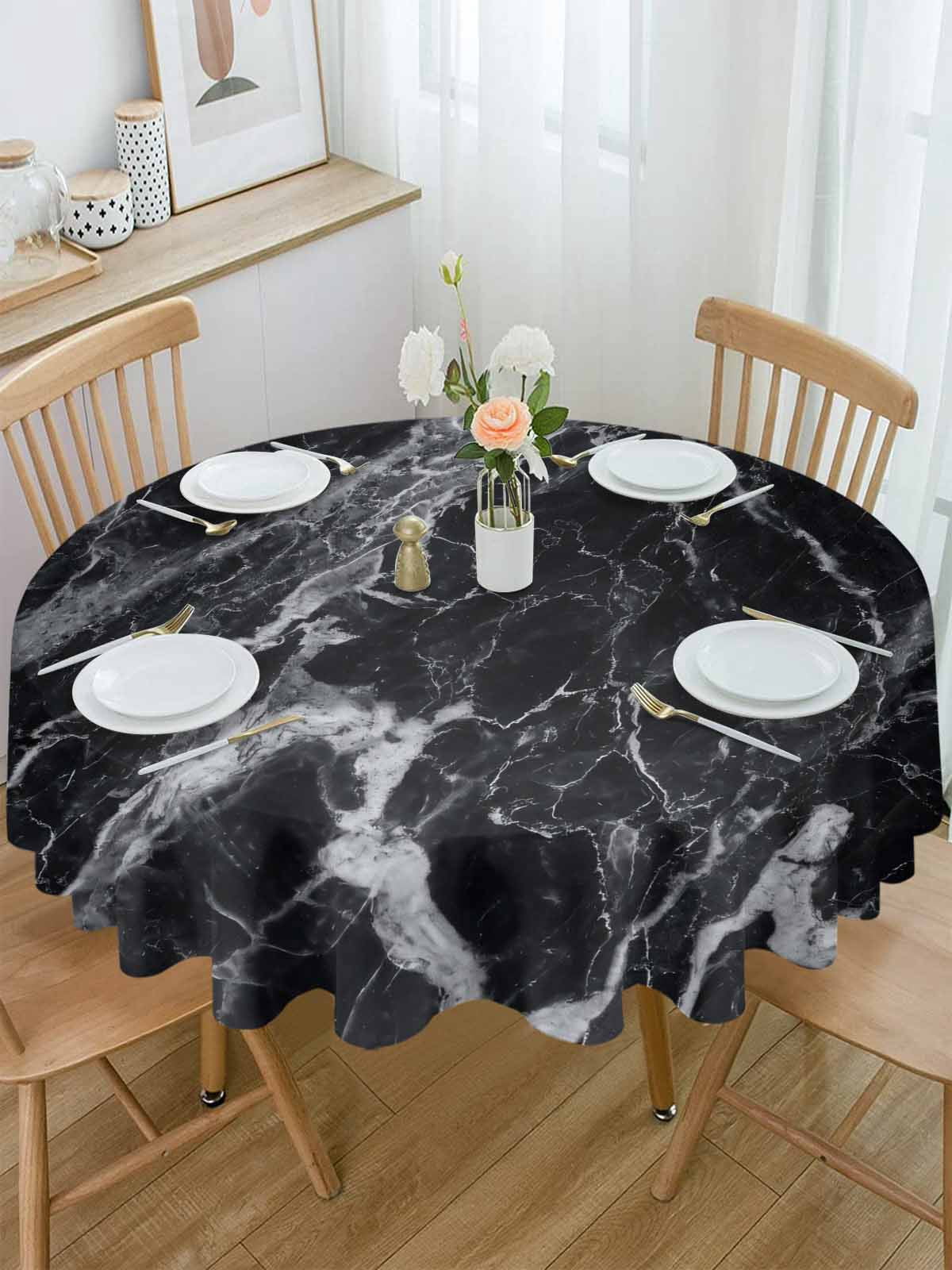 Round Tablecloth Black Marble Waterproof Oil Proof Polyester Table Cloth Cover Decor for Home Dining Outdoor,Patio,Parties, 54" Dia. Abstract Modern Themed