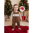 thumbnail image 3 of Miaouyo Infant Baby Girls Boys Christmas Outfit 0 3 6 9 12 18 Months Loose Fit Striped Crew Neck Romper Embroidered Overalls Pants and Cap 3 Pcs Set, 3 of 9