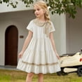 thumbnail image 2 of MEZZALL Collar Dress For Little Girls Toddler Kids Summer Casual Party Floral Puff Sleeve Lace Cute Style Ruffle Bow Back Button Soft Trendy Dresses, 2 of 4
