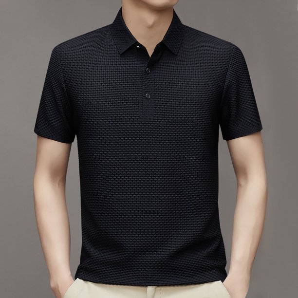 pstuiky Camisa de manga corta para hombre, Camisa informal holgada a rayas con botones y solapa para hombre ropa de hombre l