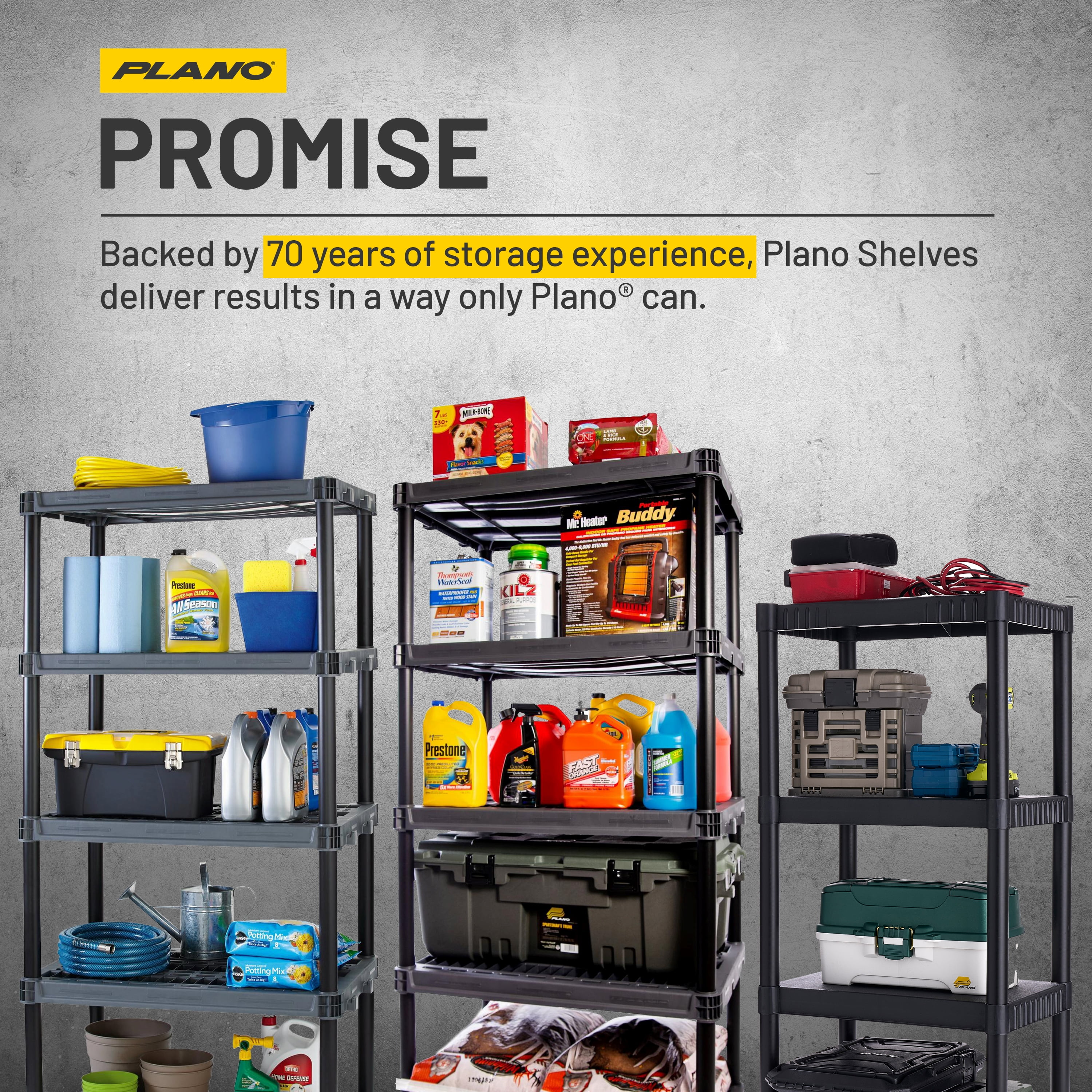 Plano 4-Shelf Standard Duty Plastic Storage Shelves, 48” x 21” x 14”, 200lb Capacity