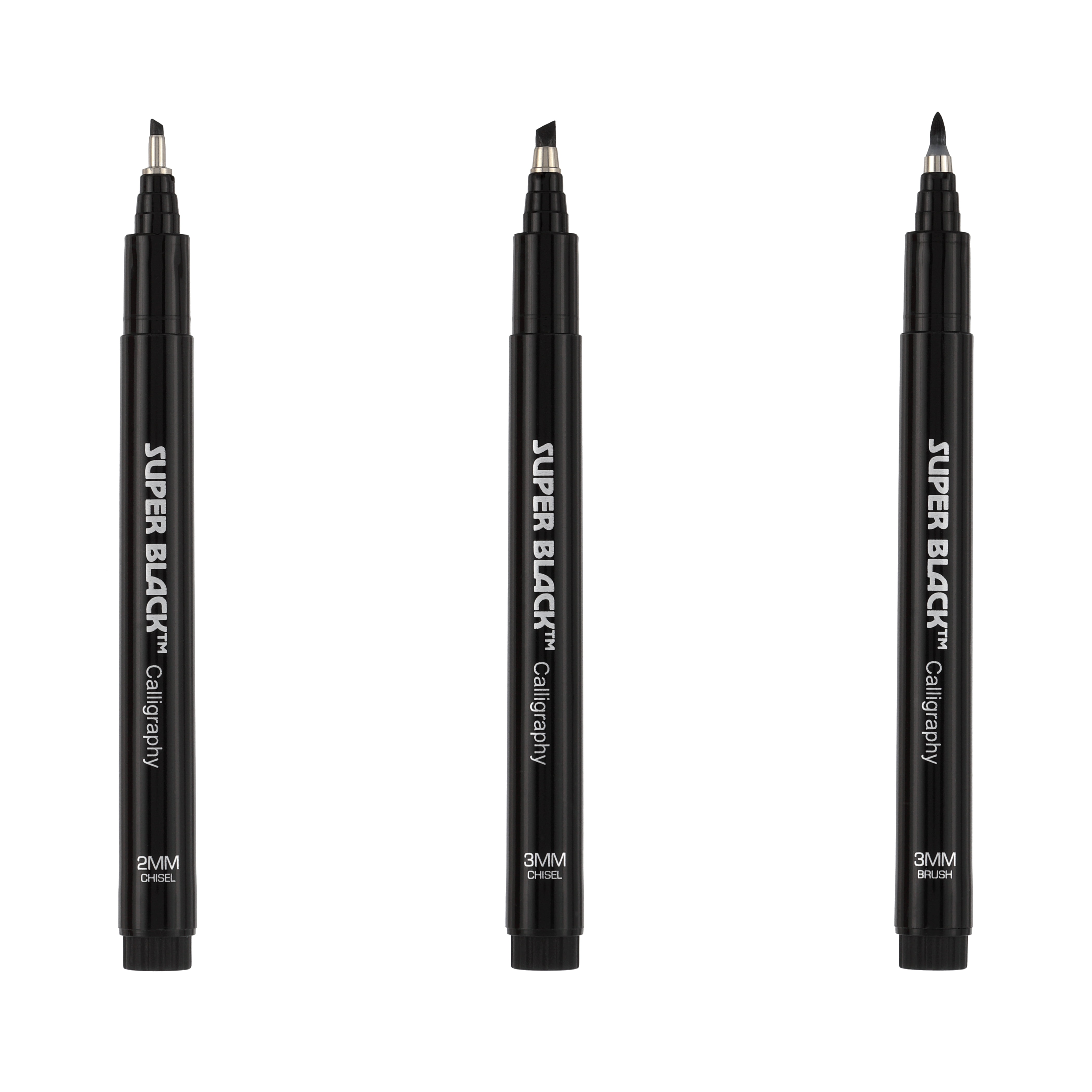 Creative Mark CAlligraphy & Fineliner Pen Set Lettering Drawing Super  Black, Permanent, Waterproof, & Acid-Free Chisel Nylon-Nibs Pens & Medium  Brush Tip - [Lettering & CAlligraphy Set of 3] 