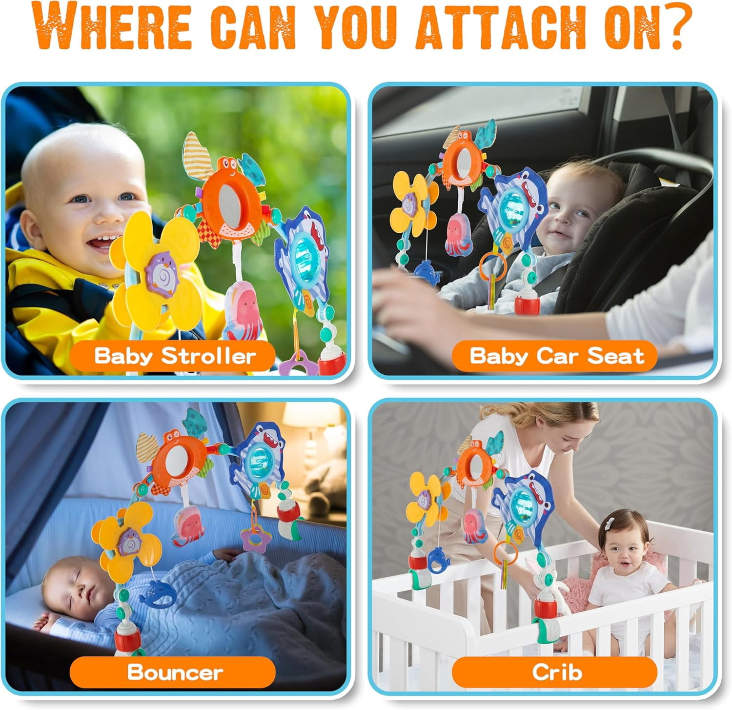 Ludolm Baby Stroller Arch Toys, Travel Car Seat Toys, Baby Play Arch Crib Accessory Toys, Mobile for Bassinet, Pram Activity Arch Bar Toys for Babies Infants