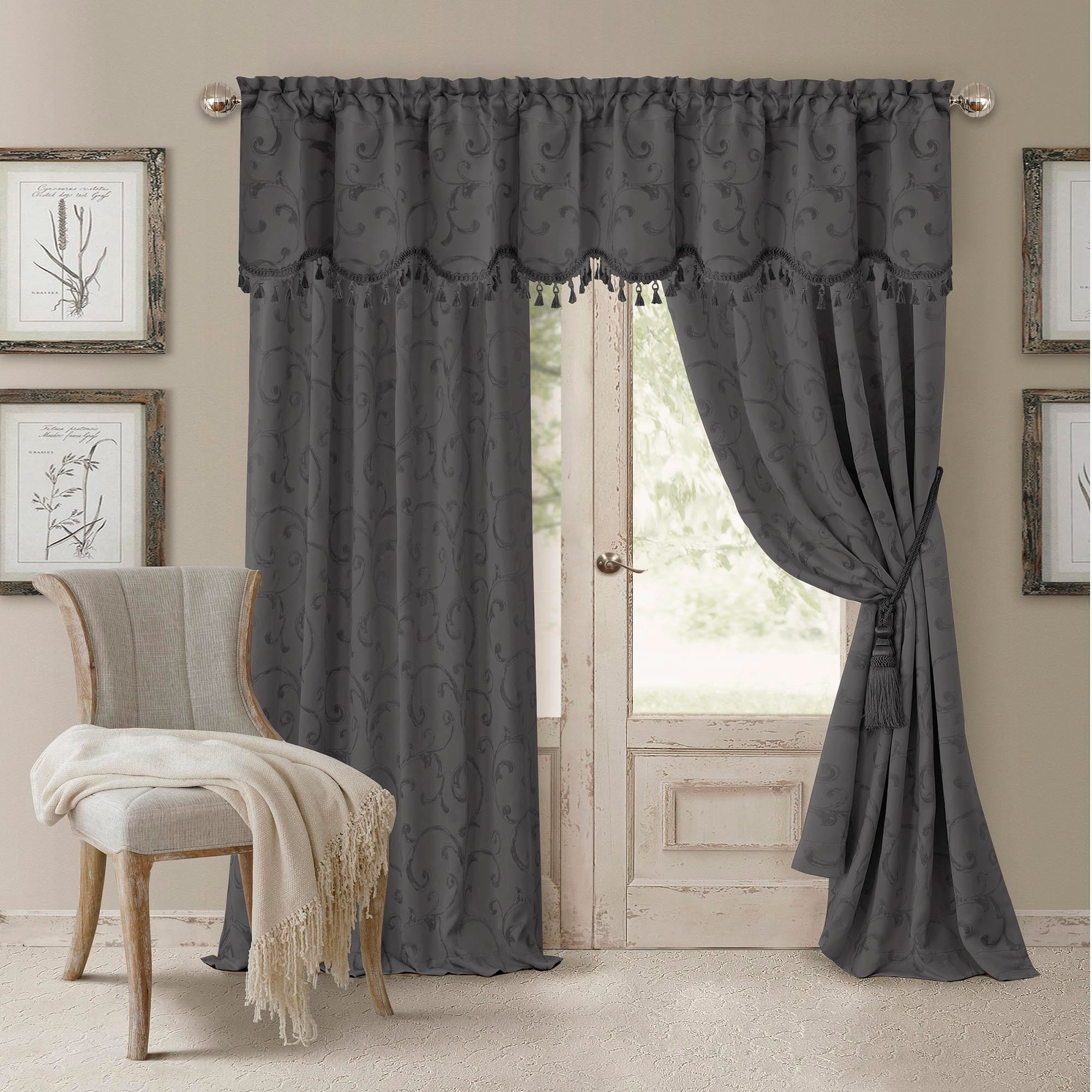Elrene Home Fashions Mia Beaded Scallop Valance, Gray, 52" x 19"
