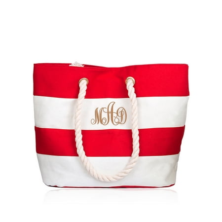 - Personalized Large Red Canvas Beach Tote Bag w/Laser Engraved Monogram
