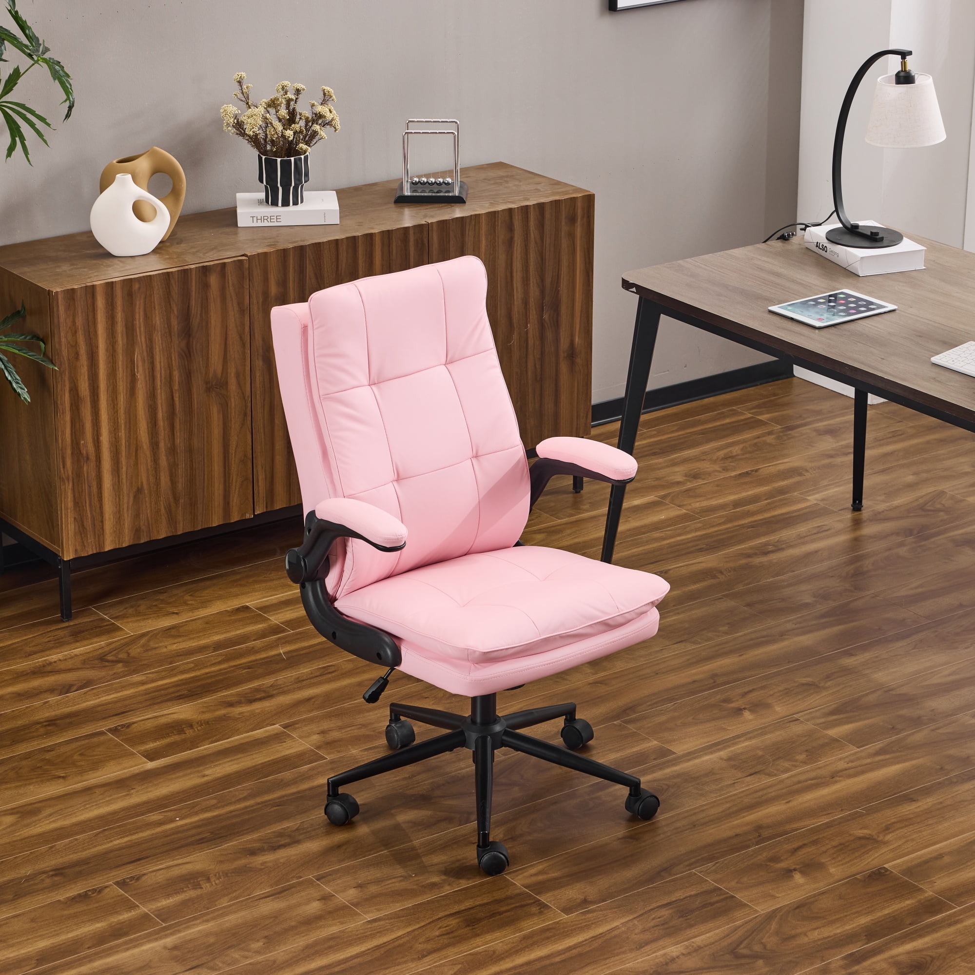 Ktaxon High Back Office Chair – Swivel Desk Chair with Wheels, Adjustable Height & Flip-Up Armrests, Cat Scratch Resistant Fabric Pink
