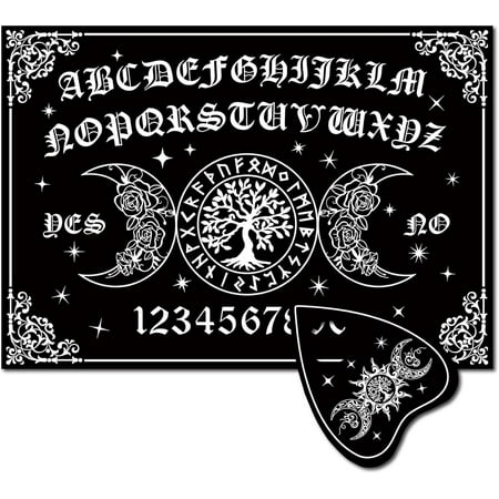 Tree of Life Moon Pendulum Dowsing Divination Board Wooden Spirit Board Black Talking Board Kit Metaphysical Message with Planchette for Supplies 11.8x8.3Inch