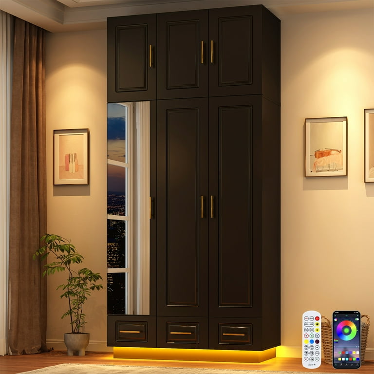 ChVans 3 Door Armoire Wardrobe Closet with Top Cabinet and