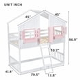 thumbnail image 2 of Sailvan Twin over Twin House Bunk Bed with Roof and Window, Low Height Safety Design Pink&White, 2 of 5