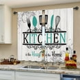 thumbnail image 2 of Teal Turquoise Kitchen Curtains Short Small Funny Quotes Farmhouse Wooden Plank Wood Knife and Spoon Rod Pocket Black White Bedroom Living Room Treatment Fabric 2 Panels 27.5Wx39H Inch, 2 of 6