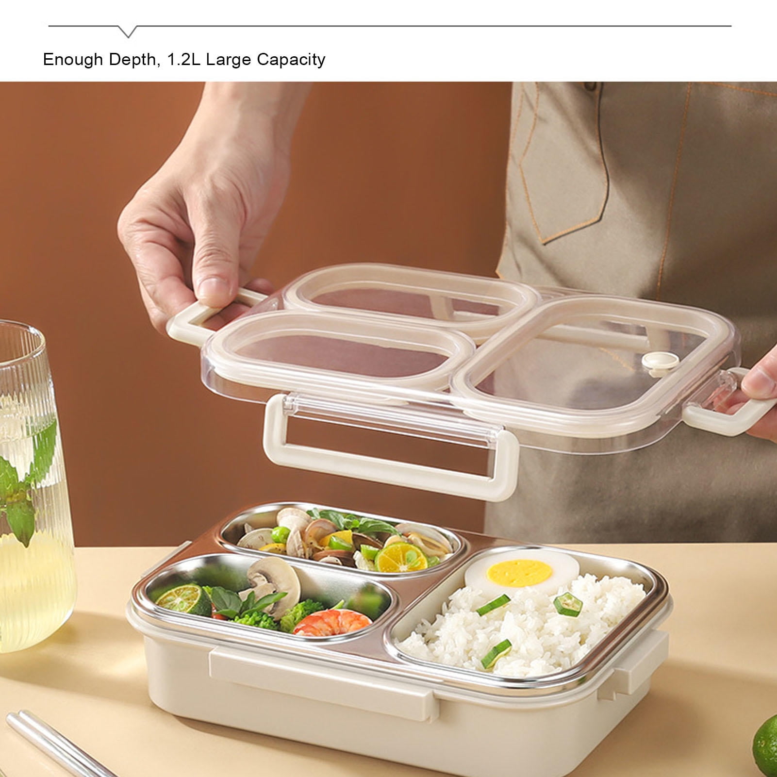 BIMZUC 3‑Compartment 304 Stainless Steel Lunch Box – Leakproof, Heat‑Resistant, Dishwasher Safe, 1.2L Grey Food Container