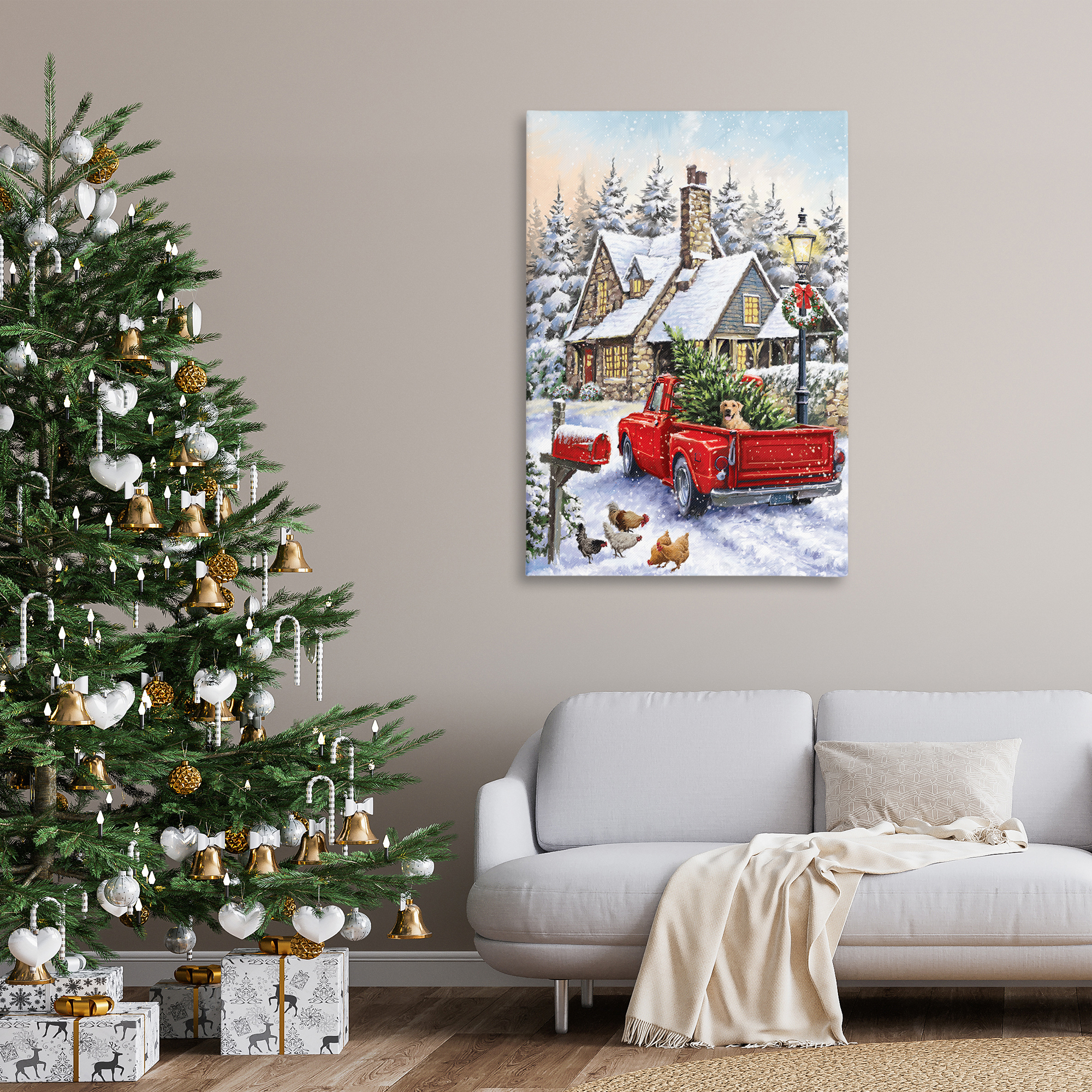 Stupell Industries Rustic Holiday Scene Holiday Painting Gallery Wrapped Canvas Art Print Wall Art, 30 x 45