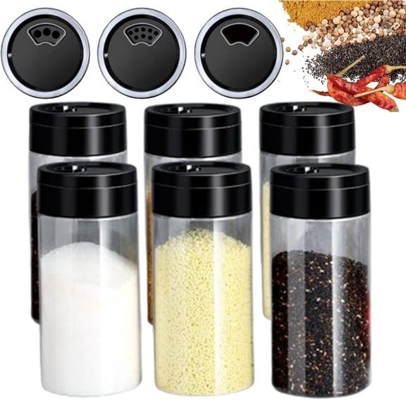 Bxaolu 6 Pack 8.45 Oz Plastic Spice Jars with Black Cap, Clear and Safe Plastic Bottle Containers with Shaker Lids for Storing Spice, Herbs and Seasoning Powders, BPA Free