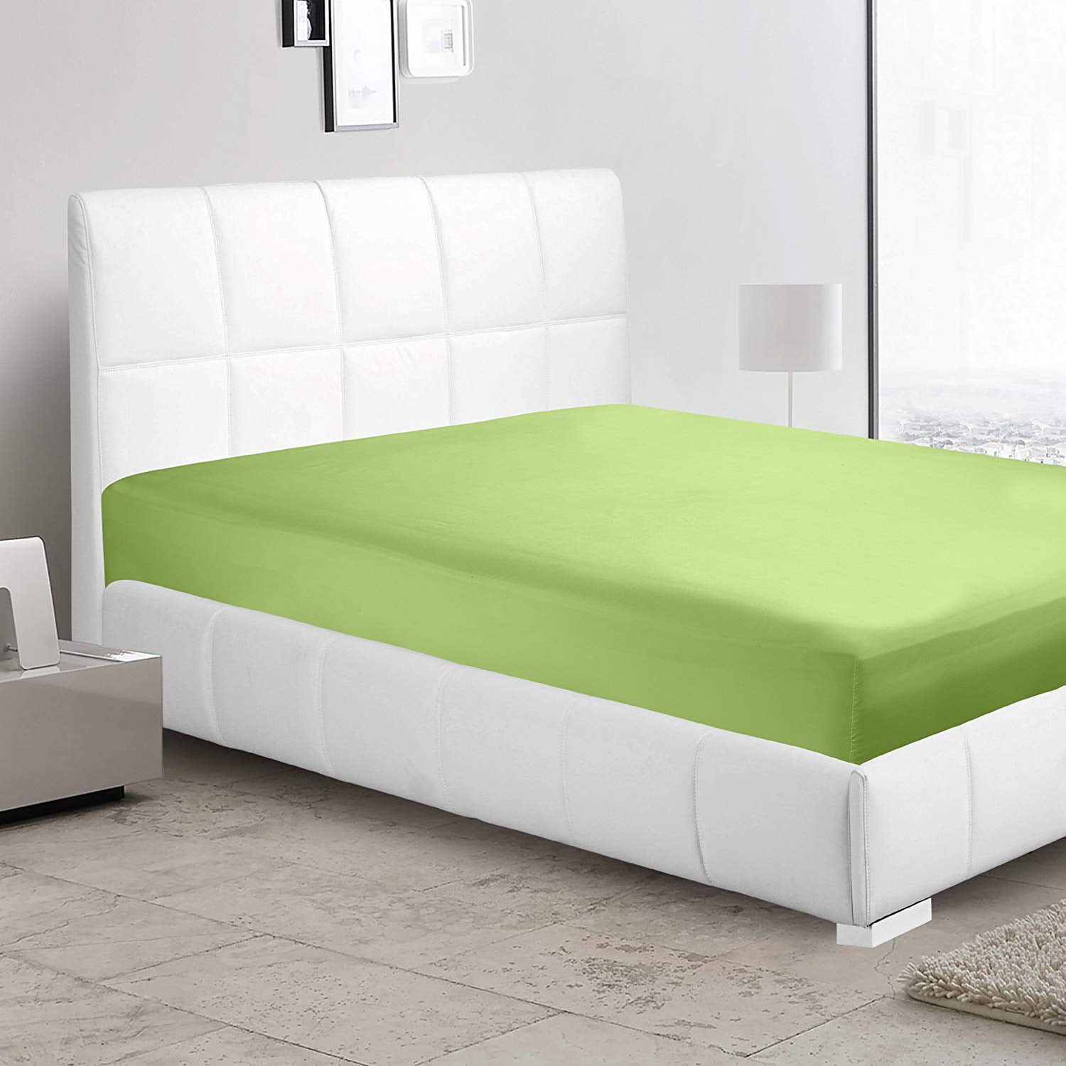 Clara Clark Premier 1800 Collection Single Microfiber Fitted Sheet, Queen Size, Garden Green