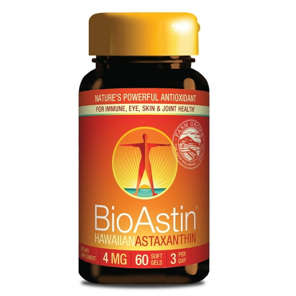 Nutrex Hawaii BioAstin Hawaiian Astaxanthin - 4mg, 60 Softgels - Farm-Direct Premium Antioxidant Supplement to Support Eye, Skin, Joint & Immune System Health - Non-GMO & Gluten-Free