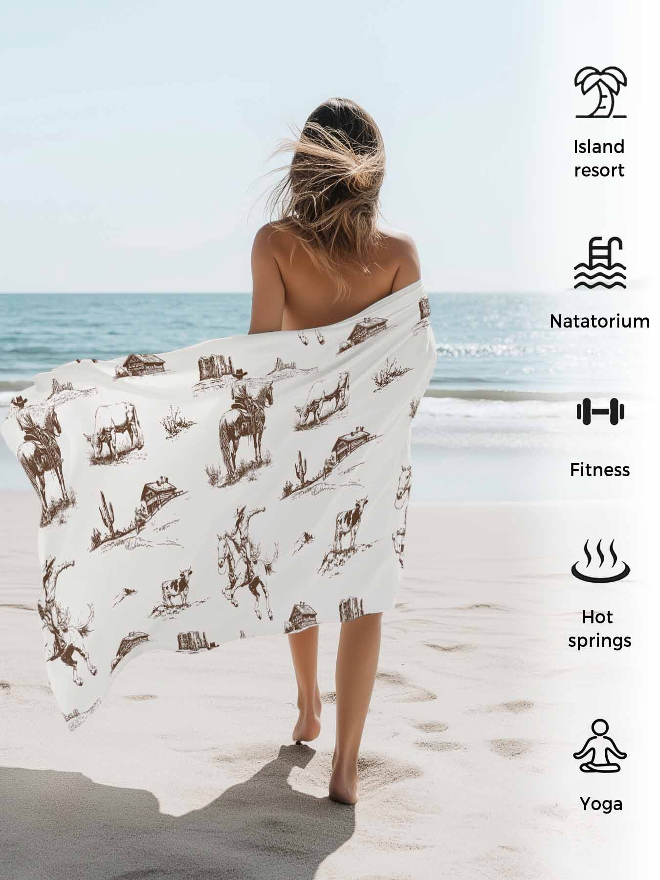 Western Farmhouse Beach Towels Blanket Soft & Absorbent Quick Dry Microfiber Cowboy Horse Desert Pool Towels for Swimming ,Yoga, Sports, Gym, Camping,Large 30X60in, Brown White