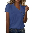 thumbnail image 1 of Jsaierl Womens Button Front Tops Solid Color Short Sleeve V Neck Shirts Basic Summer Relaxed Blouses Casual Going Out Holiday Tees, 1 of 5