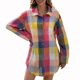 thumbnail image 1 of Camisa a cuadros suelta para mujer Botones de manga larga Camisas largas casuales Irfora Amarillo/XL, 1 of 7