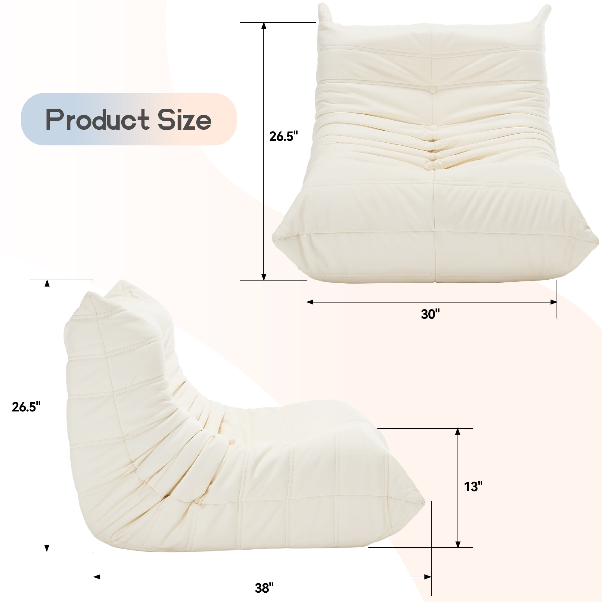 Morden Fort Big Bean Bag Chair for Adults, Faux Leather Bean Bag Sofa, Memory Foam Lounge Chairs with Ergonomic Design, Lazy togo chair for Living Room, Bedroom, Dorm, Office(White)