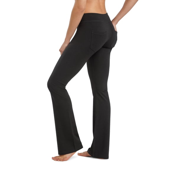 Fishers Finery Women's Bootleg Yoga Pant; Back Pockets; Cotton & Modal Blend (Black, L)