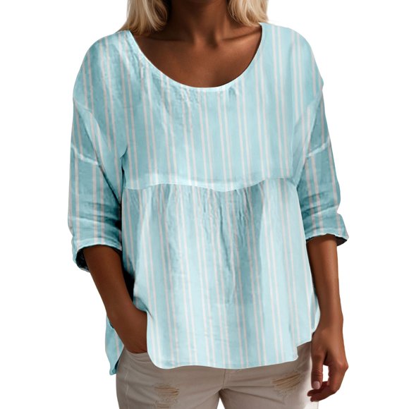 Womens Long Sleeve Tops Shirts Casual With Crewneck Short Sleeves Versatile Basic Fall Clothes for Women Tees Blouses Light Blue 5XL