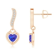 0.46 Carat Heart-Framed Tanzanite and Diamond Swirl Drop Earrings For Women in 14K Rose Gold (4mm Tanzanite)