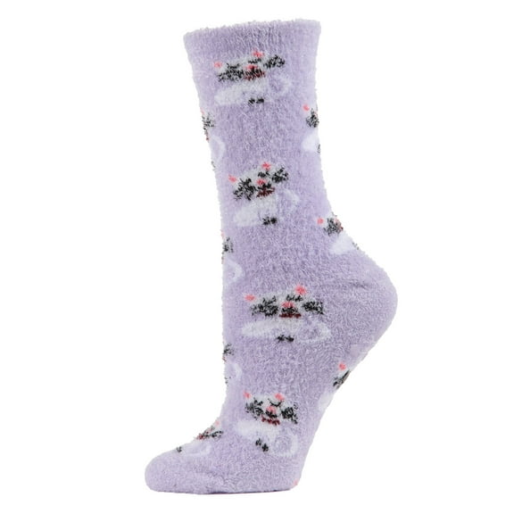MeMoi Cute Cats Cozy Crew Socks | MeMoi Fun plush Socks for Women One Size / Lilac