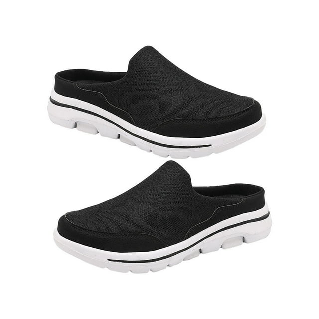 thinsony 1 Paire de Sandales à Enfiler pour Femmes, Style Décontracté Portable, Couverture en Maille, Respirantes, Design Simple, Noir Blanc Taille 35