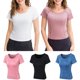 thumbnail image 3 of Camiseta deportiva para mujer Cuello redondo Manga corta Elástica Transpirable Absorbe la humedad, 3 of 8
