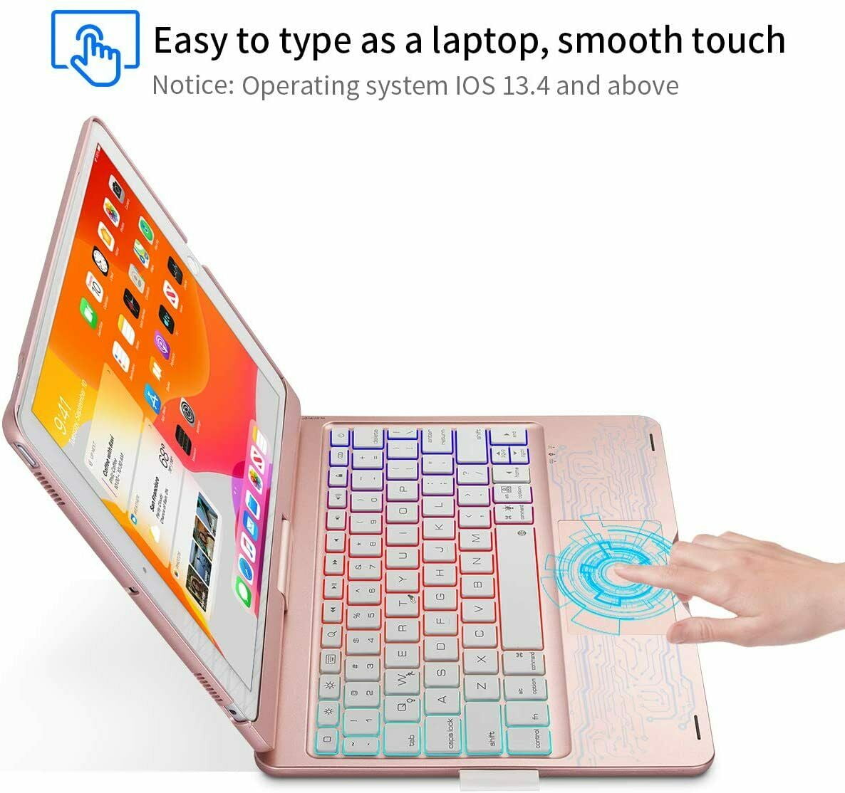 Kvago For iPad 10.2 inch 9th 8th 7th Keyboard Generation Case,with Touchpad Backlit Keyboard,Auto Sleep/Wake Function,Built-in Pencil Holder,Rose gold