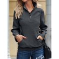 thumbnail image 4 of Womens Casual Textured Long Sleeve Henley Button V Neck Loose Pullover Trendy Fall Outfits Tops Dark Gray L, 4 of 7