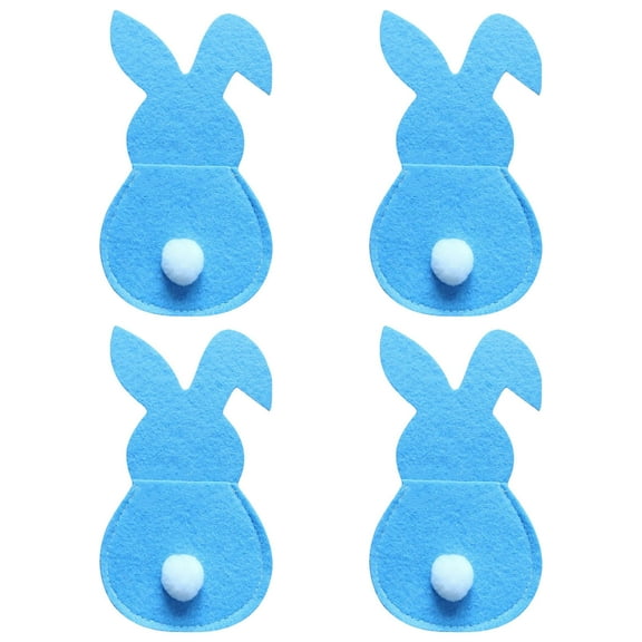 YiBai Set Of 4 Bunny Flatware Holders Easter Bunny Cutlery Bag Cutlery Set With Tail, Blue