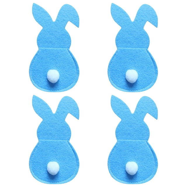 Ensemble de 4 Porte-Couverts Lapin de Pâques, Sacs à Couverts en Coton/polyester avec Queue, Organisateur de Vaisselle Réutilisable pour Fêtes, Décor Compatible Lave-Vaisselle