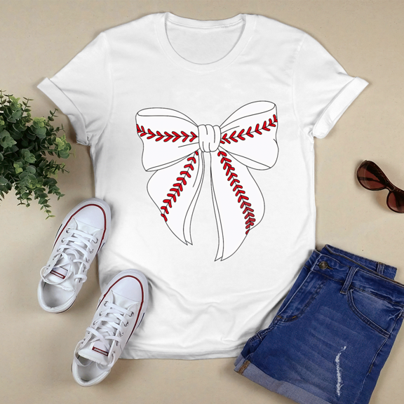 Cute Baseball Coquette Bow For Women Girls Baseball Mom Mama Classic Tshirt Vintage Tee US Size S-3XL