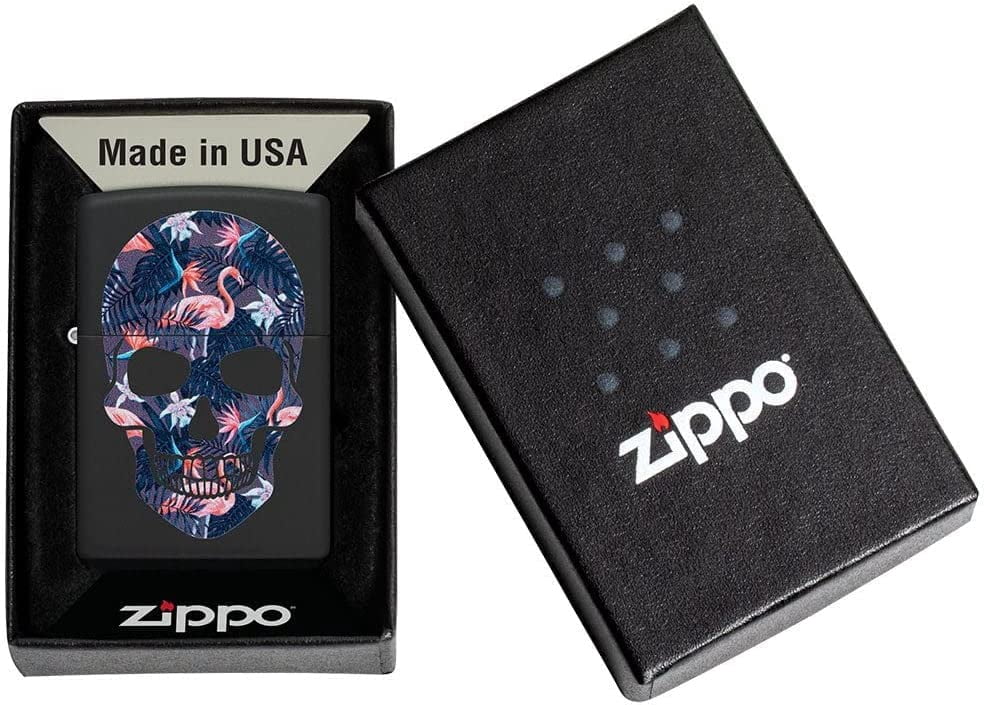 Zippo Lighter - Personalized Customize Message Engrave on Backside for Skull Emblem Design Part1 (Flamingos Skull #49771)