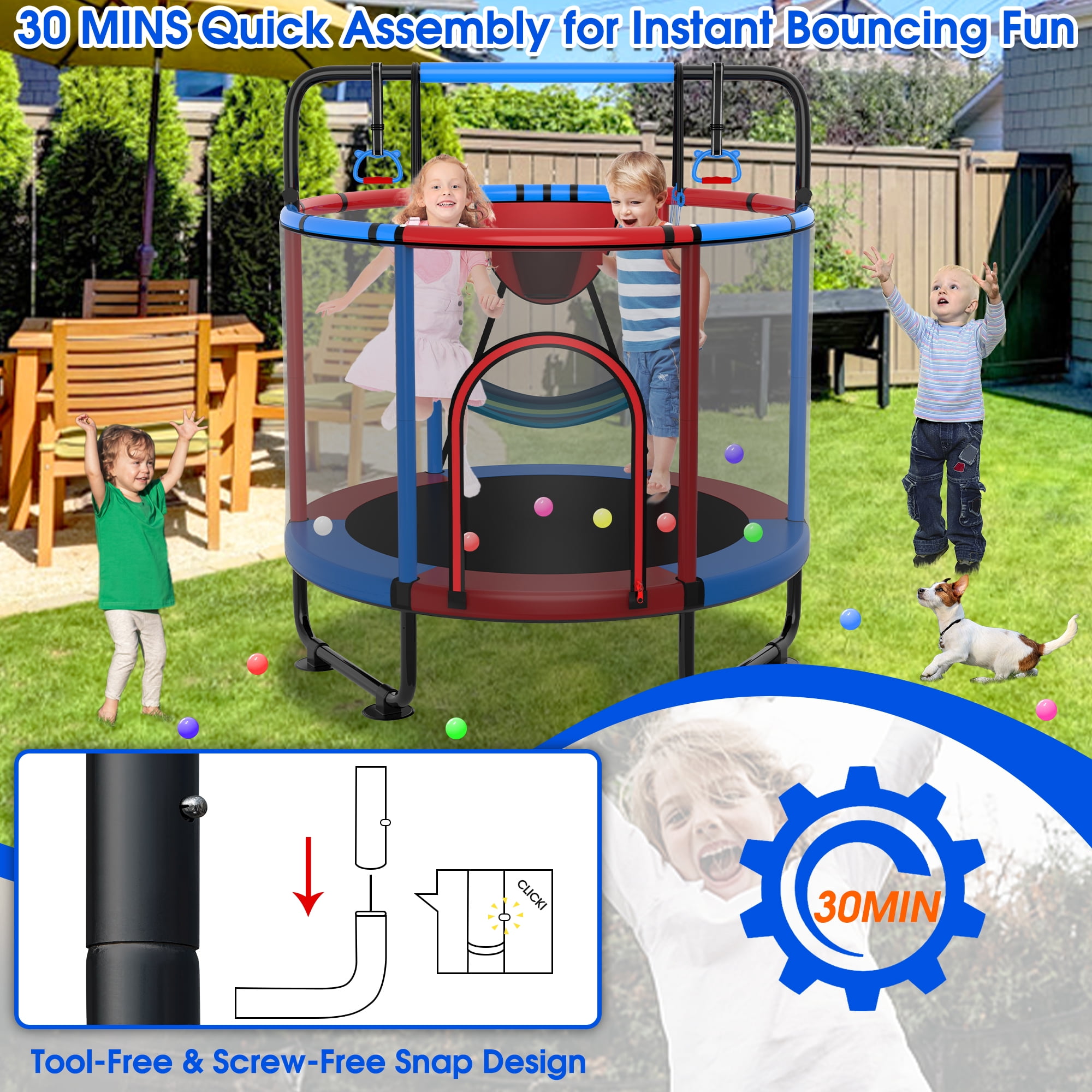 Cochan Trampoline for Kids 5FT 600LBS Toddler Trampoline with Enclosure Net and Handlebar, Mini Small Kids Trampoline for Age 1-6, Birthday Gift for Kids