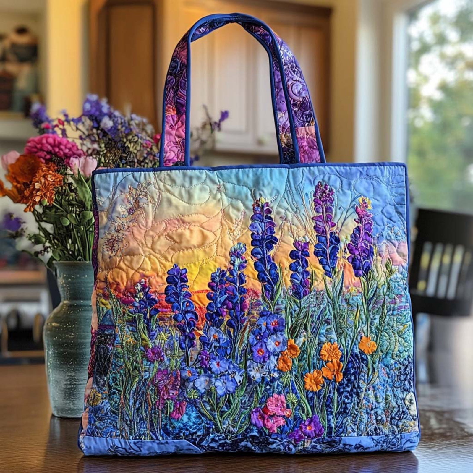 Dwellin Tote Bag for Women Lightweight Puffy Quilted Canvas Handbags Cute Flowers Pint Shoulder Top Handle Satchel for Work Travel