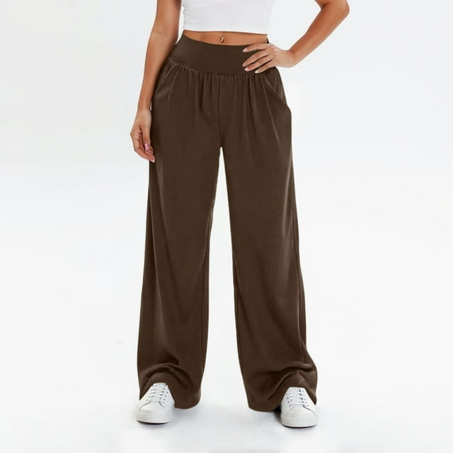 HongQid Wide Leg Yoga Pants for Women Casual Loose Cozy Sweatpants High Waisted Lounge Pajama Flowy Pants With Pockets