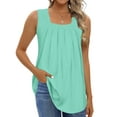 thumbnail image 3 of UVN Summer Tank Tops for Women Square Neck Sleeveless Tops Pleated Curved Hem Flowy Shirts Loose Fit Camis, 3 of 9
