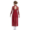 thumbnail image 2 of Sholeno Kids Girls Long Sleeve Lyrical Dance Dress Contemporary Dance Dress Flowy Mesh Maxi Skirted Leotard Burgundy 10, 2 of 7