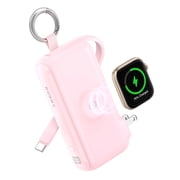 RORRY Flow 10000mAh Portable Charger with Built-in USB-C Cable & Foldable Wall Plug, 40W Fast Charging Power Bank Compatible for iPhone 17/16/15, Apple Watch, iPad, MacBook, Android, Pink