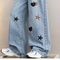 thumbnail image 6 of XIMIN Kid Girls Loose Jeans Baggy Heart Embroidery Elastic Waist Mid Rise Wide Leg Jeans Denim Pants Vintage Y2k Streetwear Aesthetic Loose Teen Clothes, 6 of 8