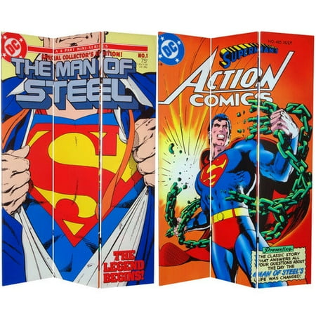 Oriental Furniture 71'' x 47.25'' Tall Double Sided Superman Man of Steel 3 Panel Room Divider