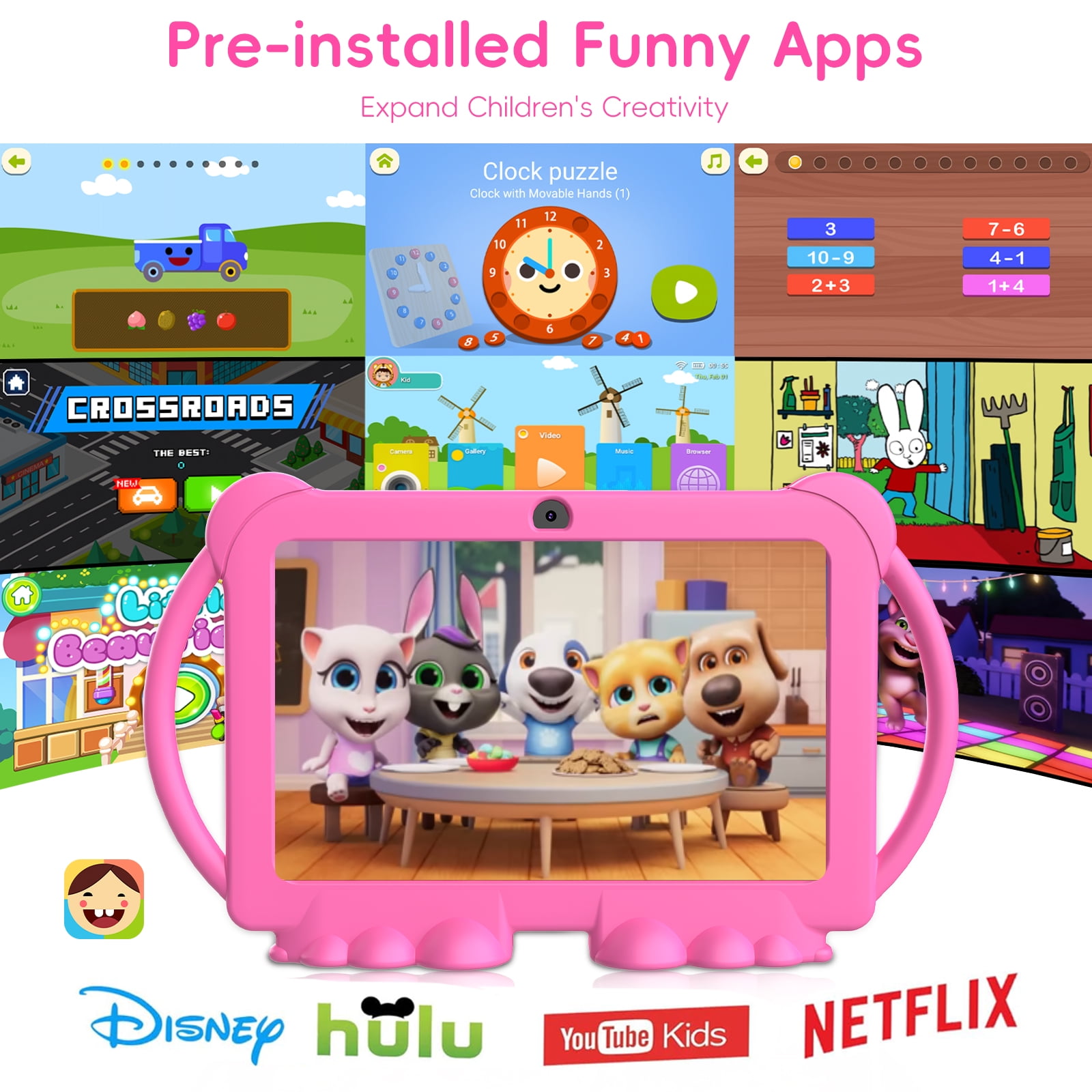 2024 Kids Tablet, 7 inch Android 12 Tablet for Kids, 4GB+32GB ROM+1TB Expand Pink