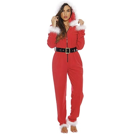Women Santa Mrs. Claus Costume Hoodie, Christmas Dress Fancy Outfit Adult, Long sleeve long Jumpsuit Costume Role Play