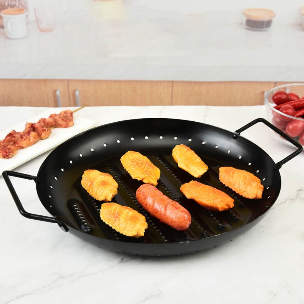 FENGGUIQU Roasting Pan Nonstick Round Barbecue Plate Iron Corrosion Resistant for Professional Use 1Set