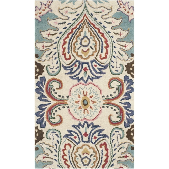 SAFAVIEH Bella Meriel Floral Paisley Wool Area Rug, Ivory/Blue, 2'6" x 4'