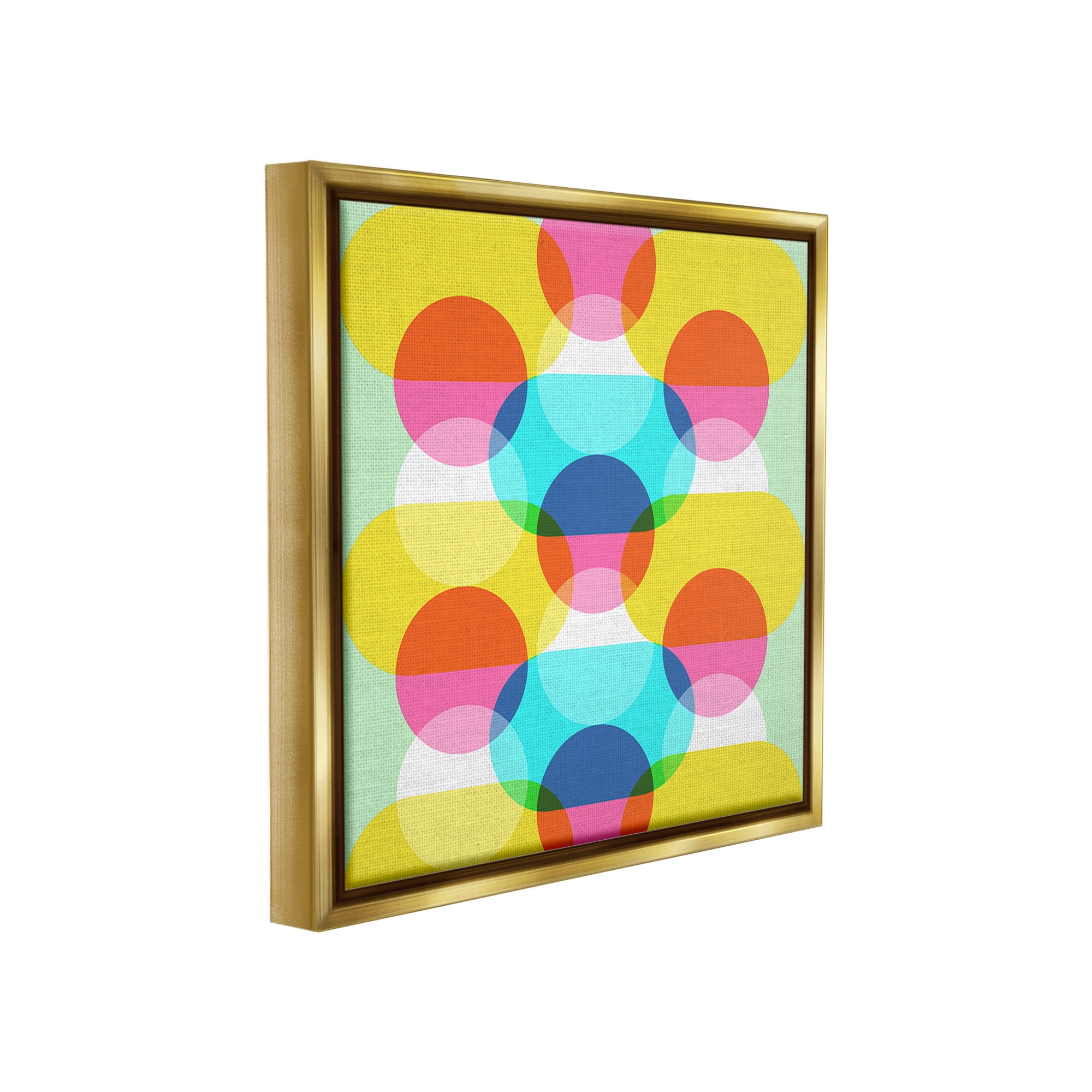 Stupell Industries Vivid Layered Shapes Pattern Abstract Painting Gold Floater Framed Canvas Art Print Wall Art, 18 x 18